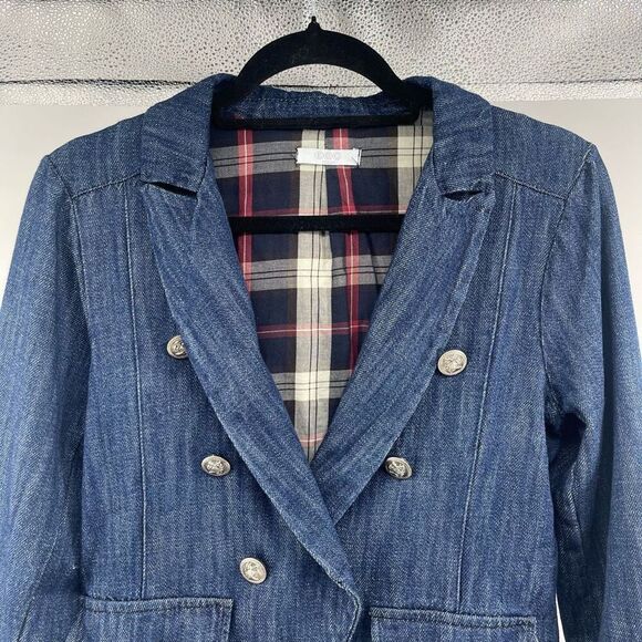 ECO Italy Women’s Dark Wash Denim Blazer Size 42 (US 6) Double Breasted - Picture 4 of 16
